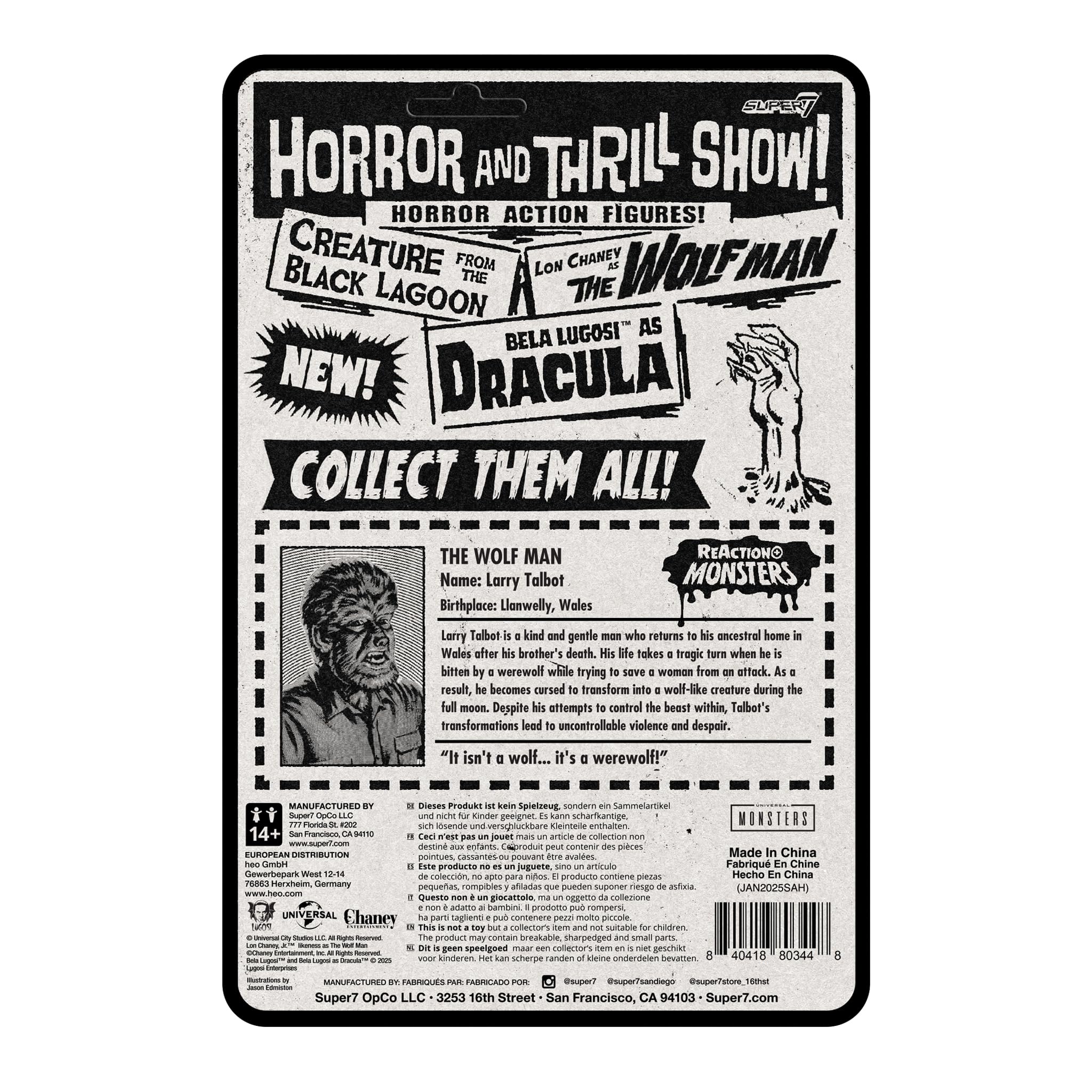 Super7 Reaction+ Universal Monsters The Wolf Man - 3.75" The Wolf Man Action Figure with Accessory - Classic Horror Movie Collectibles and Retro Toys - Image 5